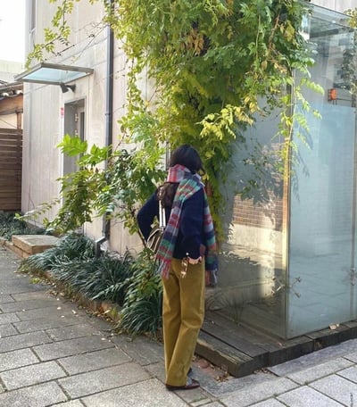 正韓EBA彩虹格子針織圍巾 ( 20%羊毛)6